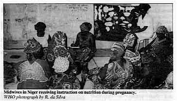 Midwives in Niger receiving instruction on nutrition during pregnancy.