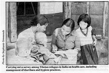 Carrying out a survey among Tibetan refugees in India on health care, including management of diarrhoea and hygiene practices. 