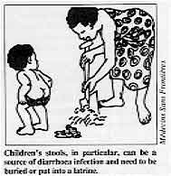 Children's stools, in particular, can be a source of diarrhoea infection and need to be buried or put into a latrine. 