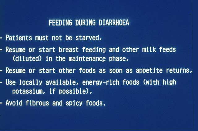 Slide 17 - The most important principle of feeding during and after diarrhoea is that patients should not be starved.